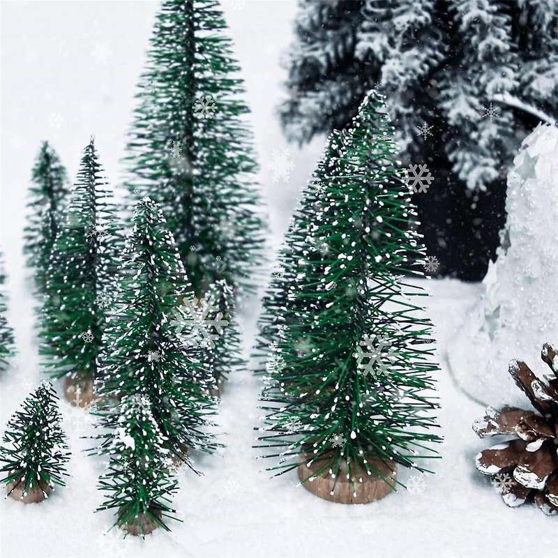 25pcs Miniature Artificial Christmas Trees 5 Sizes,with Wooden Base for Decoration Diy Party Decora