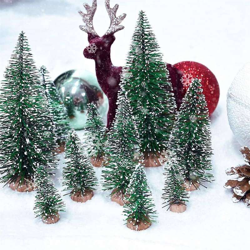 25pcs Miniature Artificial Christmas Trees 5 Sizes,with Wooden Base for Decoration Diy Party Decora