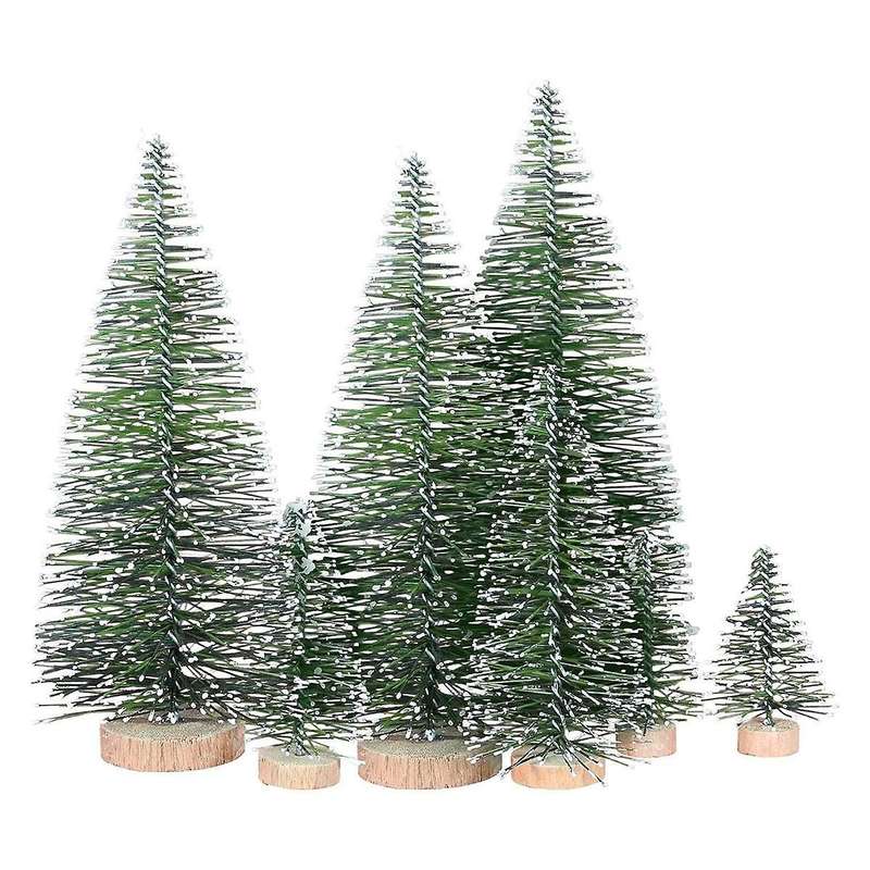 25pcs Miniature Artificial Christmas Trees 5 Sizes,with Wooden Base for Decoration Diy Party Decora