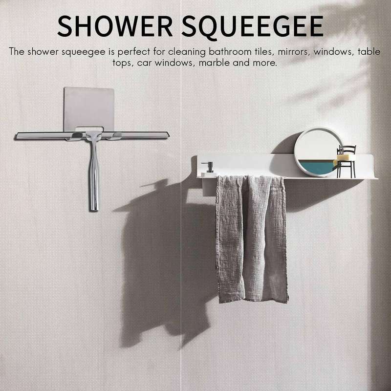 26cm Shower Squeegee Stainless Steel Premium Window Squeegee with Wall Hanger for Shower Doors, Bat