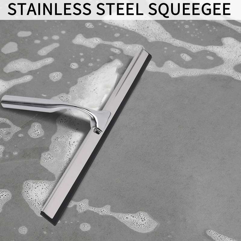 26cm Shower Squeegee Stainless Steel Premium Window Squeegee with Wall Hanger for Shower Doors, Bat