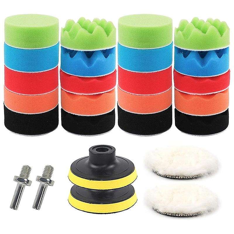 26Pcs Car Foam Drill Polishing Pad Kit 3 Inch Buffing Sponge Pads Kit for Car Sanding, Polishing Wax