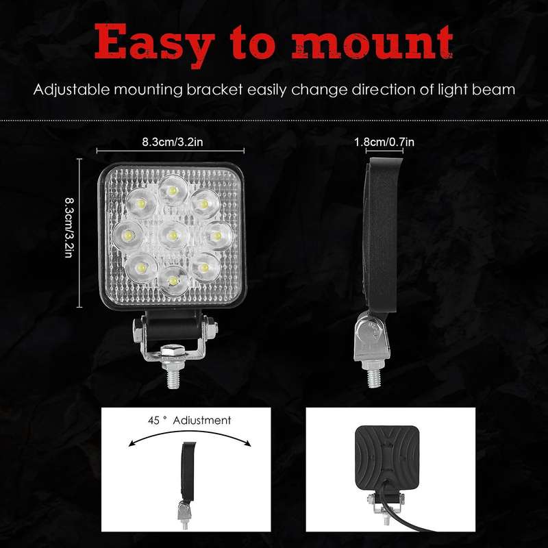 27W 2700LM Spot LED Work Bars Driving Lamps Waterproof Road Fog Lights for Truck ATV SUV Boat, 2PCS