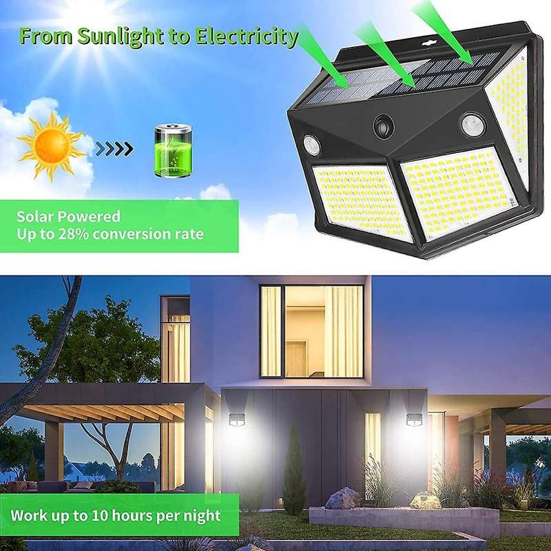 280 LED Solar Lights Outdoor with 300 Wide Angle, Motion Sensor Outdoor Lights with 3 White Lighting