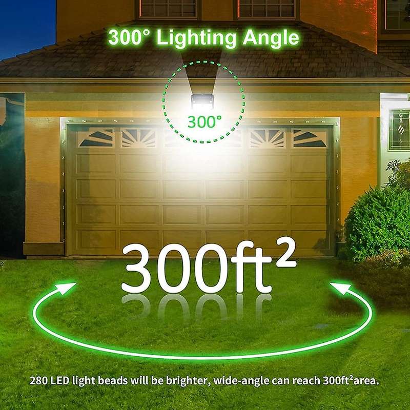 280 LED Solar Lights Outdoor with 300 Wide Angle, Motion Sensor Outdoor Lights with 3 White Lighting