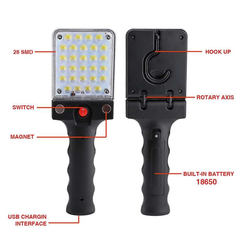 28 Led Portable Lantern Work Inspection Flashlight Torch Lamp with Battery Magnet and Clip for Emerg