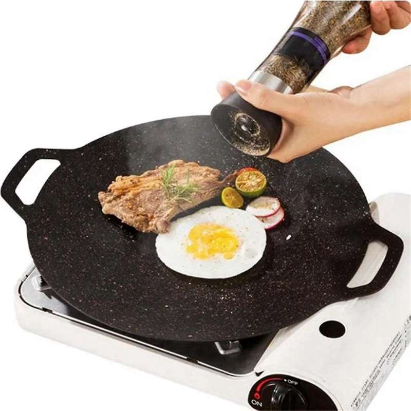 28cm Outdoor Camping Grill Plate Non-Stick Korean Barbecue Plate Barbecue Meat Pot Flat
