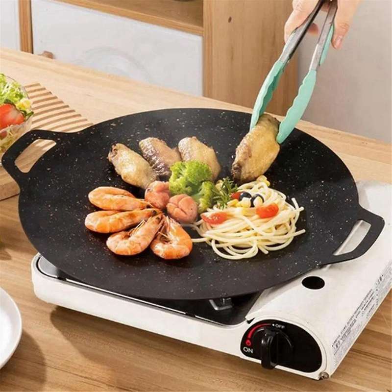 28cm Outdoor Camping Grill Plate Non-Stick Korean Barbecue Plate Barbecue Meat Pot Flat