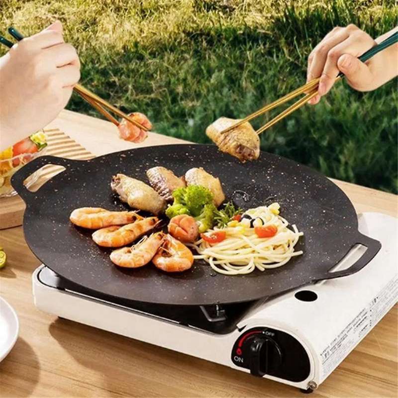 28cm Outdoor Camping Grill Plate Non-Stick Korean Barbecue Plate Barbecue Meat Pot Flat