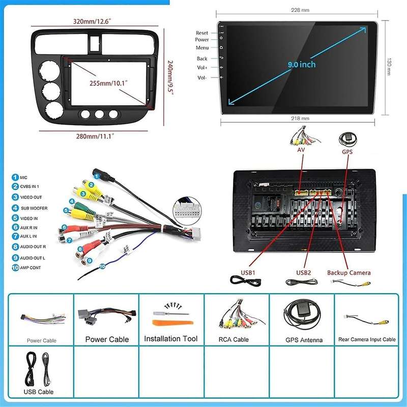 2G+64G Android 13 9In Car Stereo Wireless Carplay Android Auto for 2001-2005,Bluetooth WiFi FM Backu