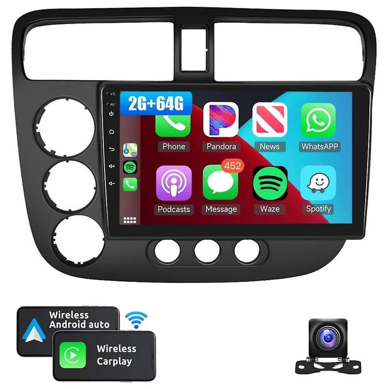 2G+64G Android 13 9In Car Stereo Wireless Carplay Android Auto for 2001-2005,Bluetooth WiFi FM Back