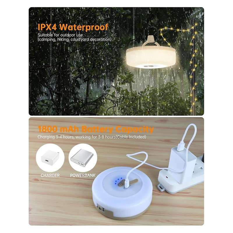 2-In-1 Outdoor Camping String Light with 5 Lighting Modes,Portable Led Camping Lantern for Tent,Yard