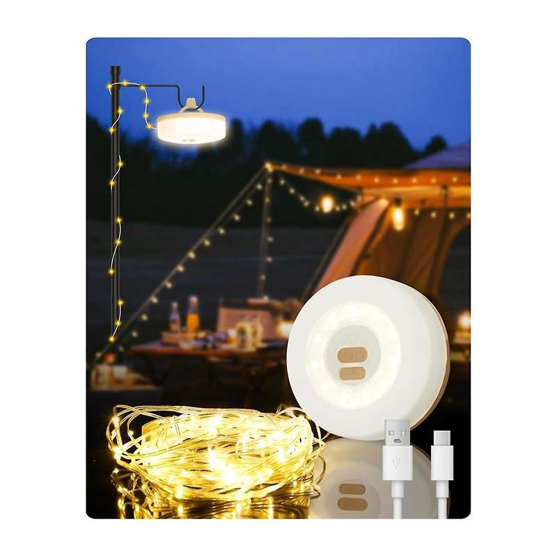 2-In-1 Outdoor Camping String Light with 5 Lighting Modes,Portable Led Camping Lantern for Tent,Yard