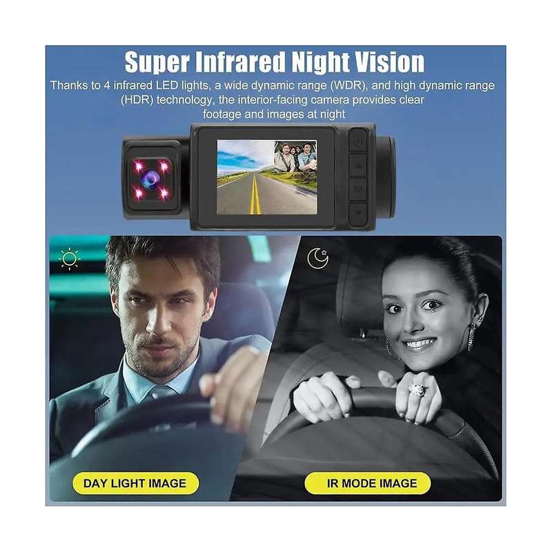 2inch 1080p Scren Car Camera Dvr Car Dashcam Front & Rear Camera with Inside Camera 24 Hour Parking