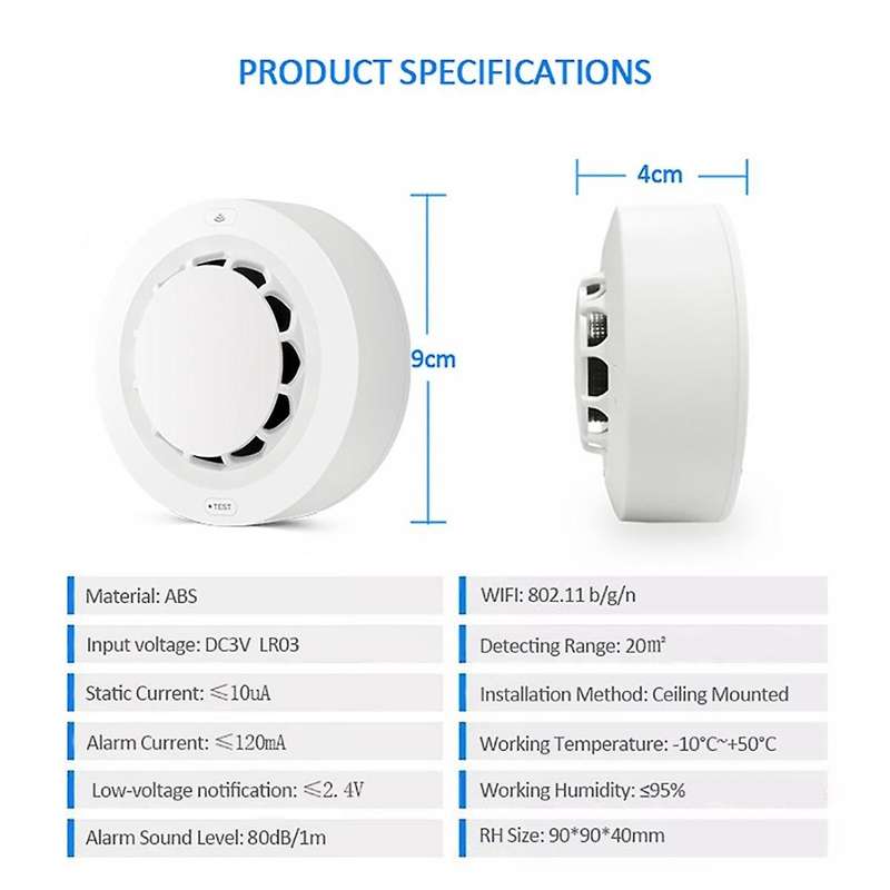 2-In-1 Wireless Tuya Smoke Detector with Temperature Humidity Smoke Fire Alarm for Home Connect Alar