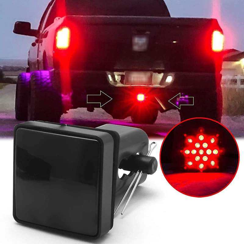 2Inch Smoked 15-LED Brake Light DRL Trailer Hitch Cover Fit Towing & Hauling with Pin 12V