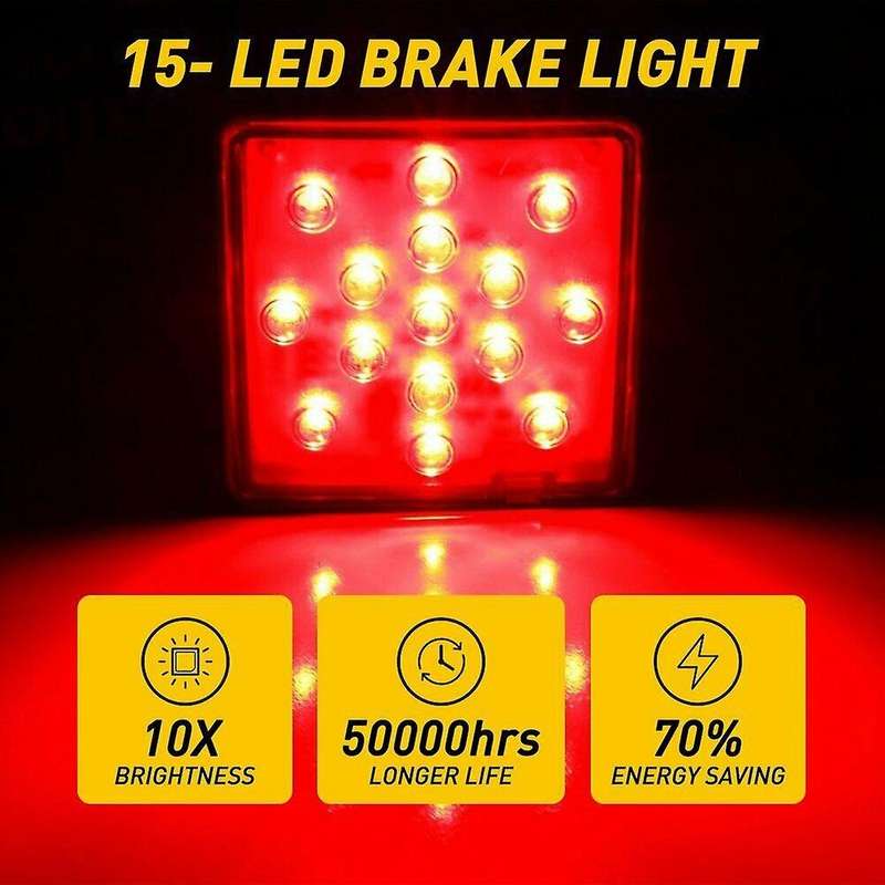 2Inch Smoked 15-LED Brake Light DRL Trailer Hitch Cover Fit Towing & Hauling with Pin 12V