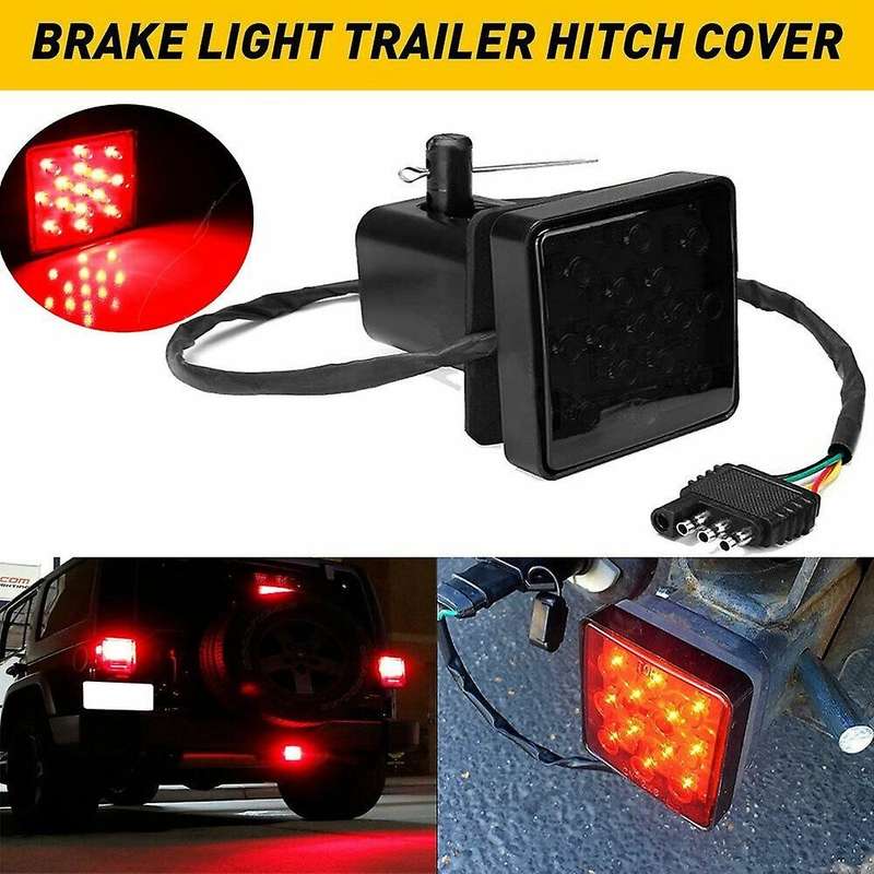 2Inch Smoked 15-LED Brake Light DRL Trailer Hitch Cover Fit Towing & Hauling with Pin 12V