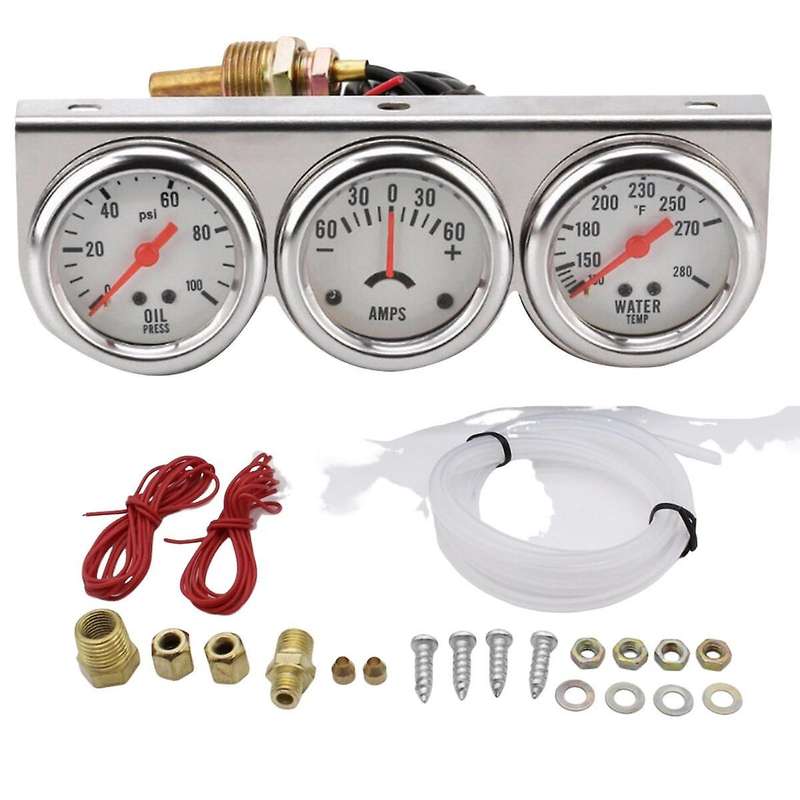 2inch 52mm Universal 12v Dc Car Triple Gauge Kit Psi Oil Pressure Gauge Fahrenheit Water Temp Gauge