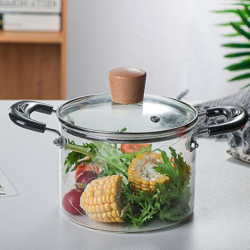 2L Soup Pot Health Pot Kitchen Fire Explosion Proof Transparent Glass Pot Double Handle High Borosil