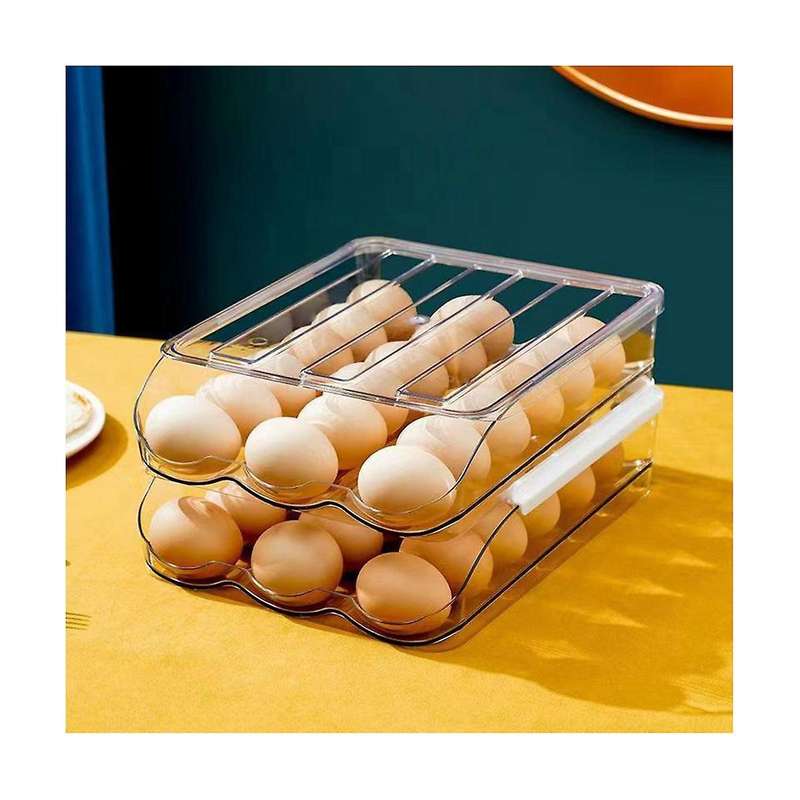 2layer Egg Holder for Refrigerator,automatic Rolling Egg Storage Box,clear Plastic Egg Container Or