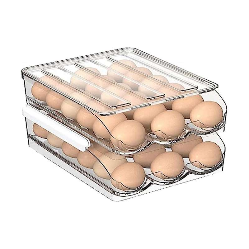 2layer Egg Holder for Refrigerator,automatic Rolling Egg Storage Box,clear Plastic Egg Container Or