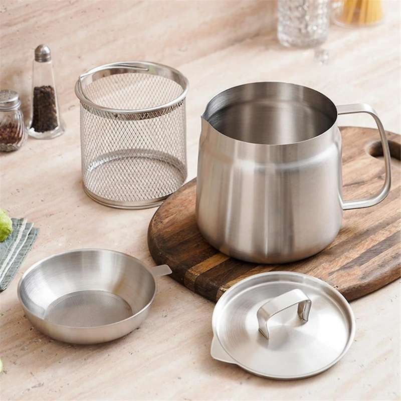2L Kitchen Fryer Leak-Proof Stainless Steel Oil Filter VesselMulti-Function Frying Tank Kitchen Tool