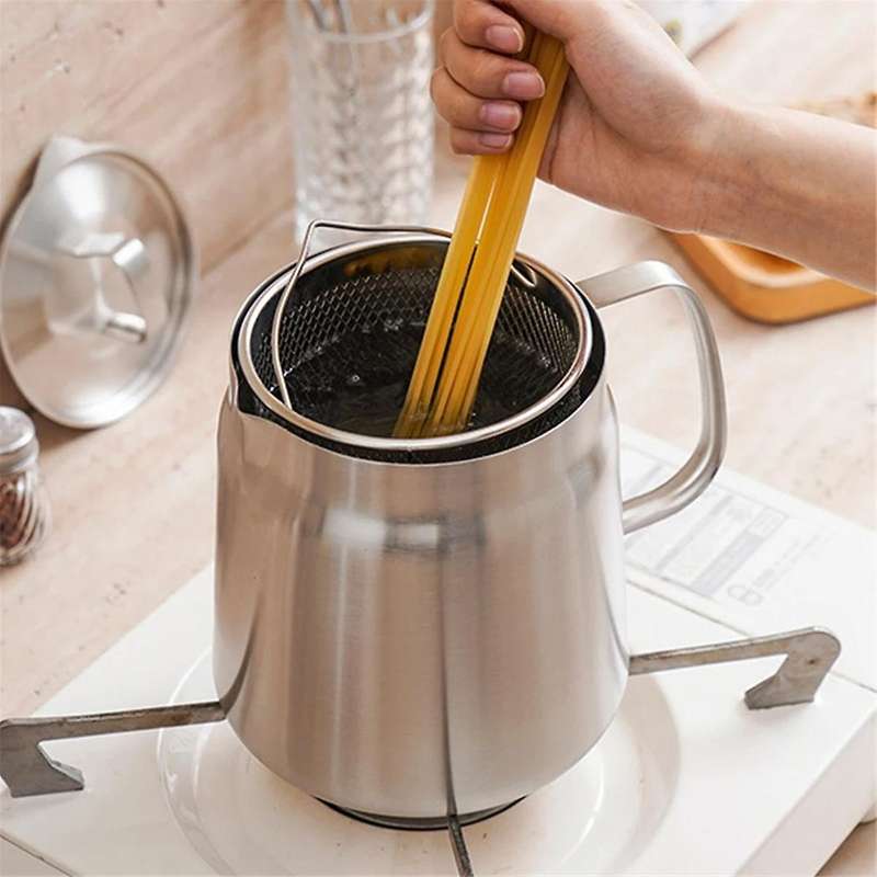 2L Kitchen Fryer Leak-Proof Stainless Steel Oil Filter VesselMulti-Function Frying Tank Kitchen Tool