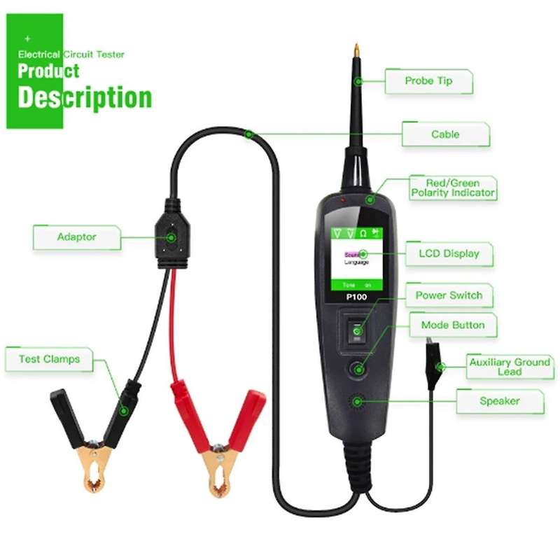2m Automotive Circuit Tester Power Circuit Probe Kit Car Voltage/resistant Tester 12/24v Diagnostic