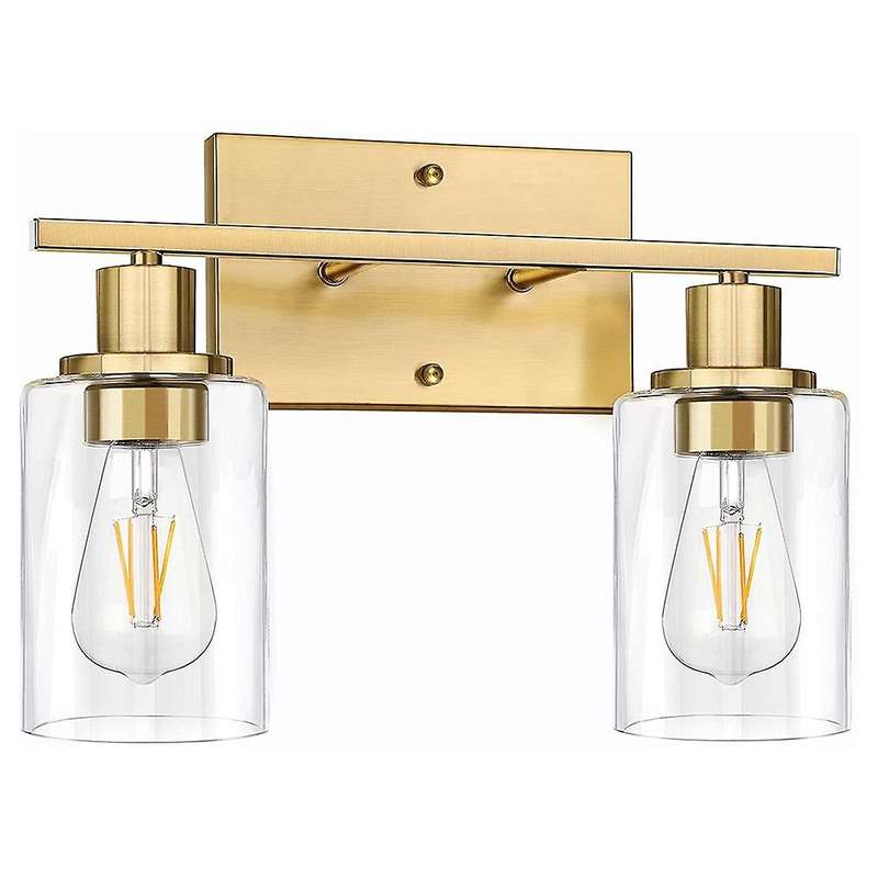 2-Light Gold Bathroom Vanity Light Fixtures, Modern Wall Lighting with Clear Glass Shade, Brushed Wa
