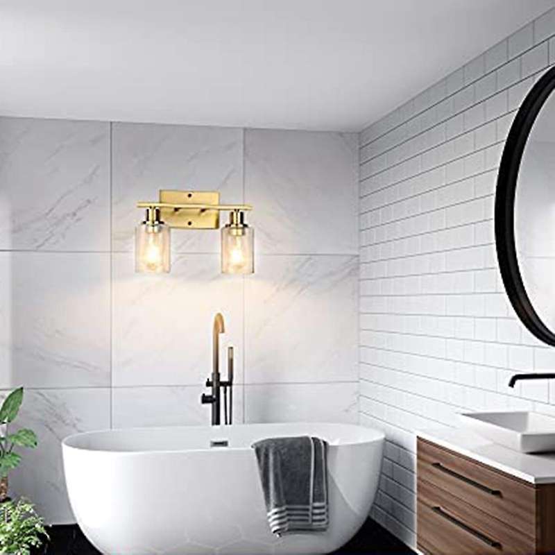 2-Light Gold Bathroom Vanity Light Fixtures, Modern Wall Lighting with Clear Glass Shade, Brushed Wa