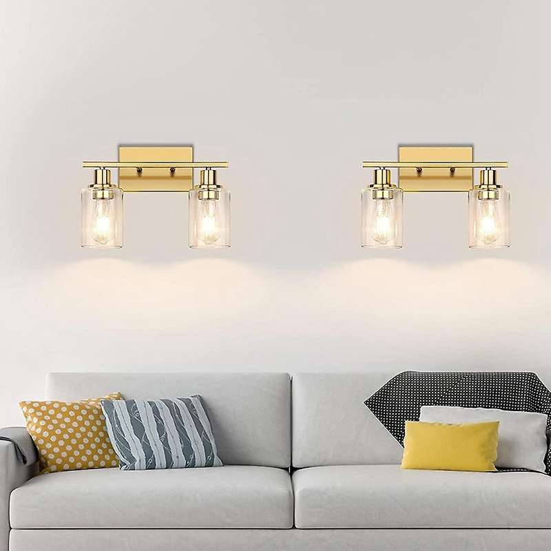 2-Light Gold Bathroom Vanity Light Fixtures, Modern Wall Lighting with Clear Glass Shade, Brushed Wa