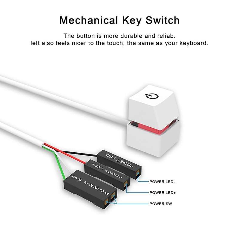 2M Portable LED Lights Computer Desktop Switch PC External Start On/Off Button Extension Cable, Blue
