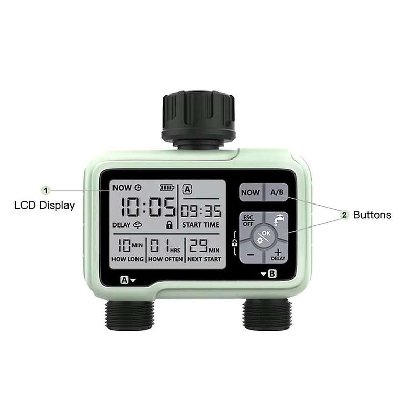 2-outlet Auto Water Timer with Lcd Display Household Outdoor Irrigation Water Timer Timed Auto Gard