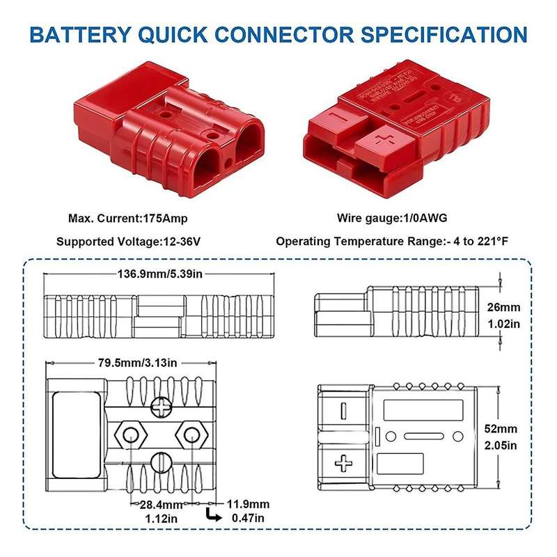 2Pack 175Amp Battery Quick Connect Plugs and Connectors1/0-4 Gauge Battery Quick Disconnect for Win