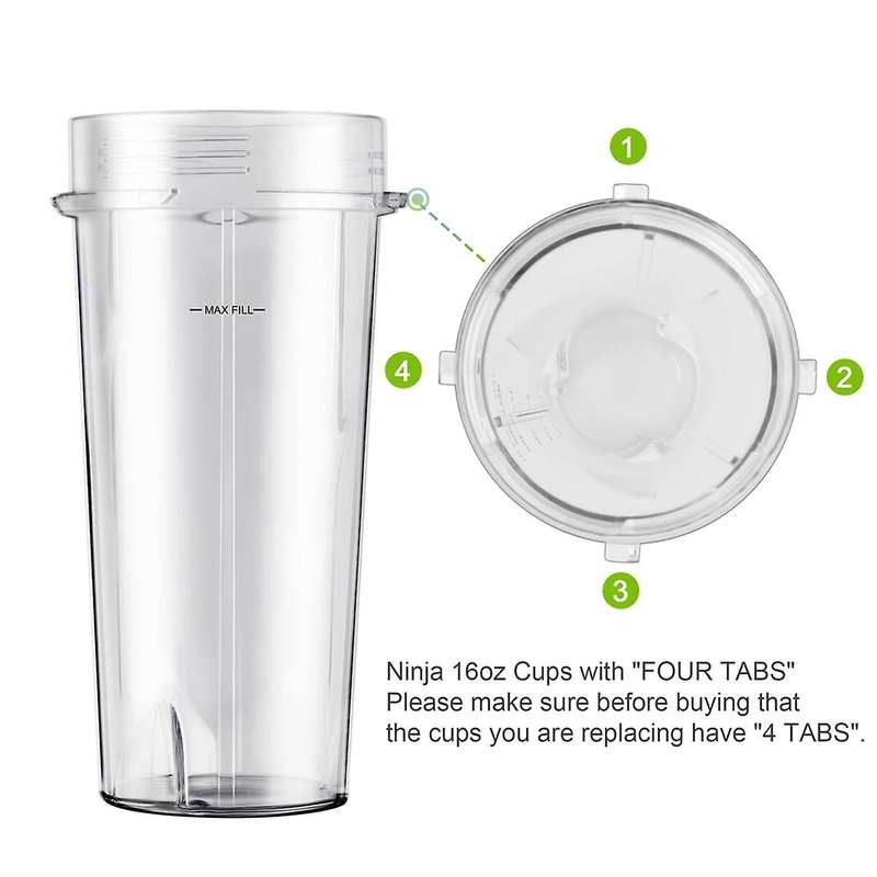 2-Pack 16Oz Blender Replacement Cups with Sip Lids, Compatible for Blender BL770 BL780 BL660