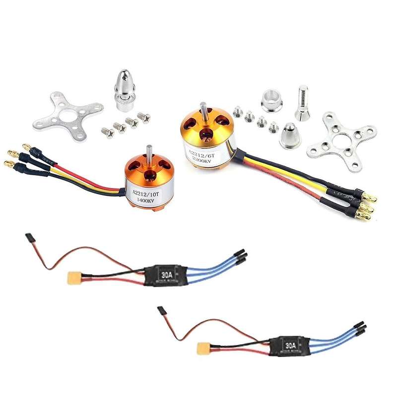 2Pack 2212 1400Kv/2200Kv Brushless Outrunner Motor with Mount 10T/6T+30A XT60 ESC for Rc Aircraft Qu