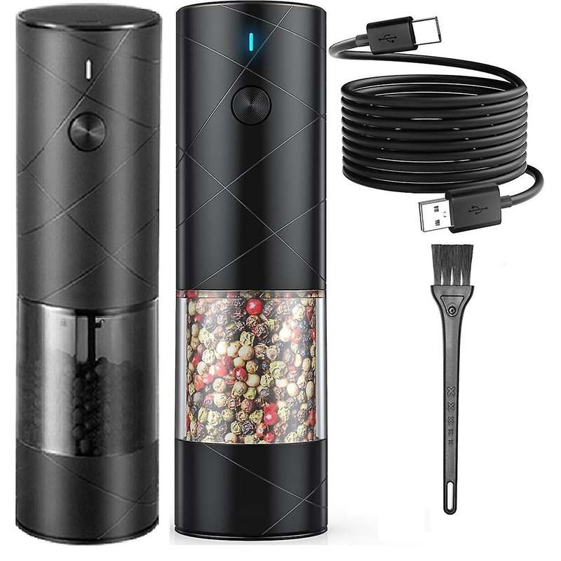 2pack Electric Salt and Pepper Grinder Set Usb Rechargeable with Warm Led Light, Adjustable Coarsene
