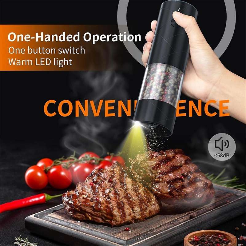 2pack Electric Salt and Pepper Grinder Set Usb Rechargeable with Warm Led Light, Adjustable Coarsene