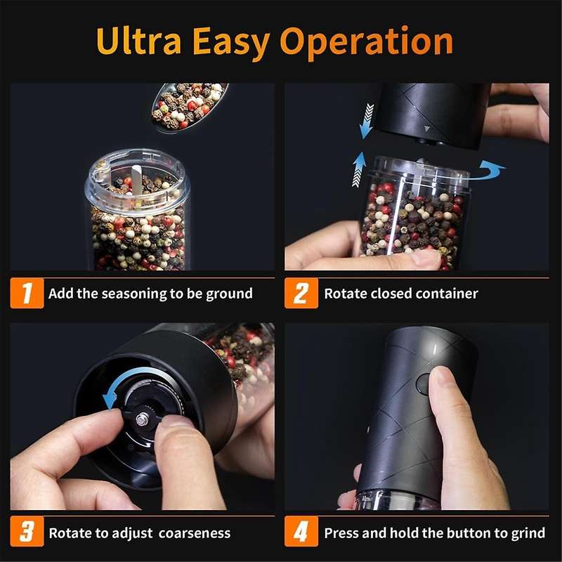 2pack Electric Salt and Pepper Grinder Set Usb Rechargeable with Warm Led Light, Adjustable Coarsene