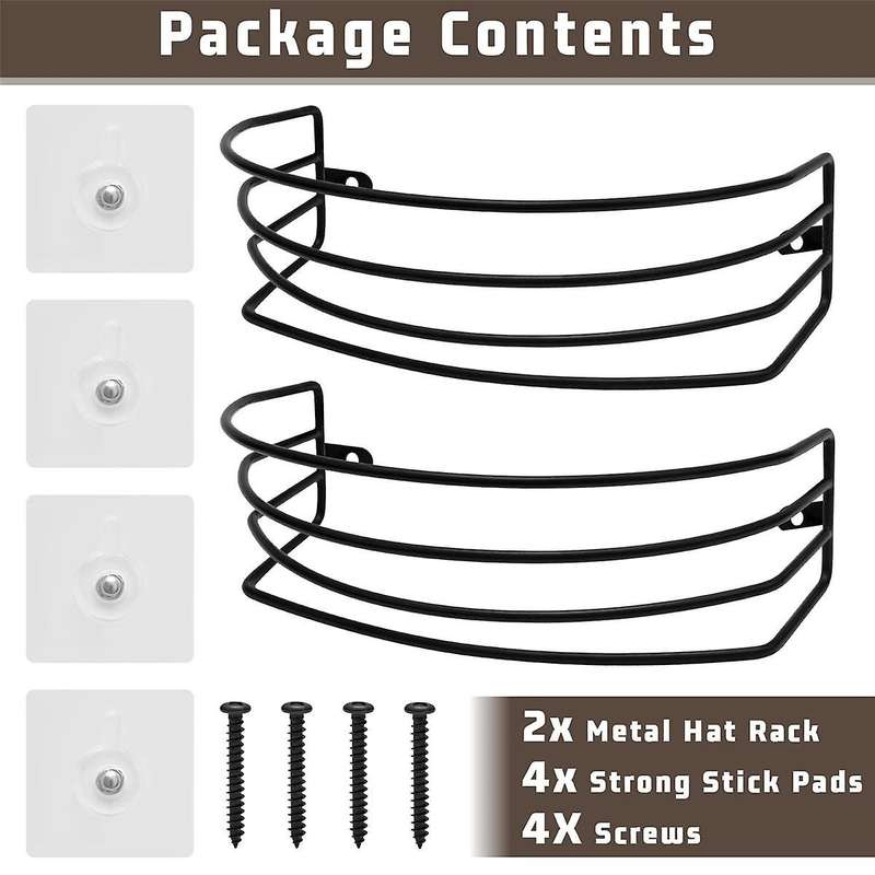 2-pack Hat Rack for Wall and Door, Metal Hat Organizers for Baseball Caps Storage Hangers Strong Bal