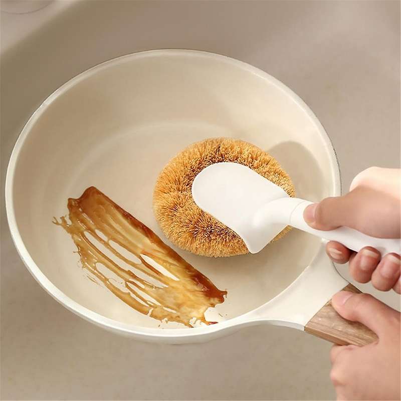 2-Pack Natural Coconut Fiber Pot Brushes for Cleaning