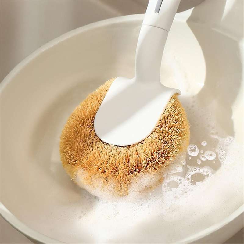 2-Pack Natural Coconut Fiber Pot Brushes for Cleaning