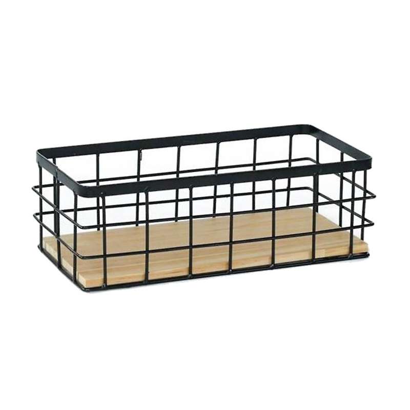 2Pack Metal Storage Basket with Wood Base,Decorative Baskets Storage,Wire Basket for Organizing Sma