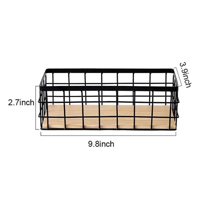 2Pack Metal Storage Basket with Wood Base,Decorative Baskets Storage,Wire Basket for Organizing Sma