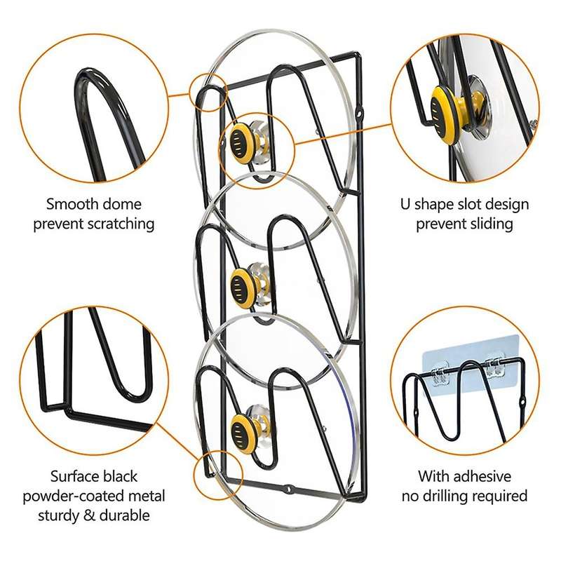 2-pack Pot Lid Holders for Kitchen Cabinet - Wall-mounted Or Door-mounted Lid Organizer Rack