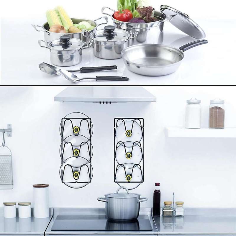 2-pack Pot Lid Holders for Kitchen Cabinet - Wall-mounted Or Door-mounted Lid Organizer Rack