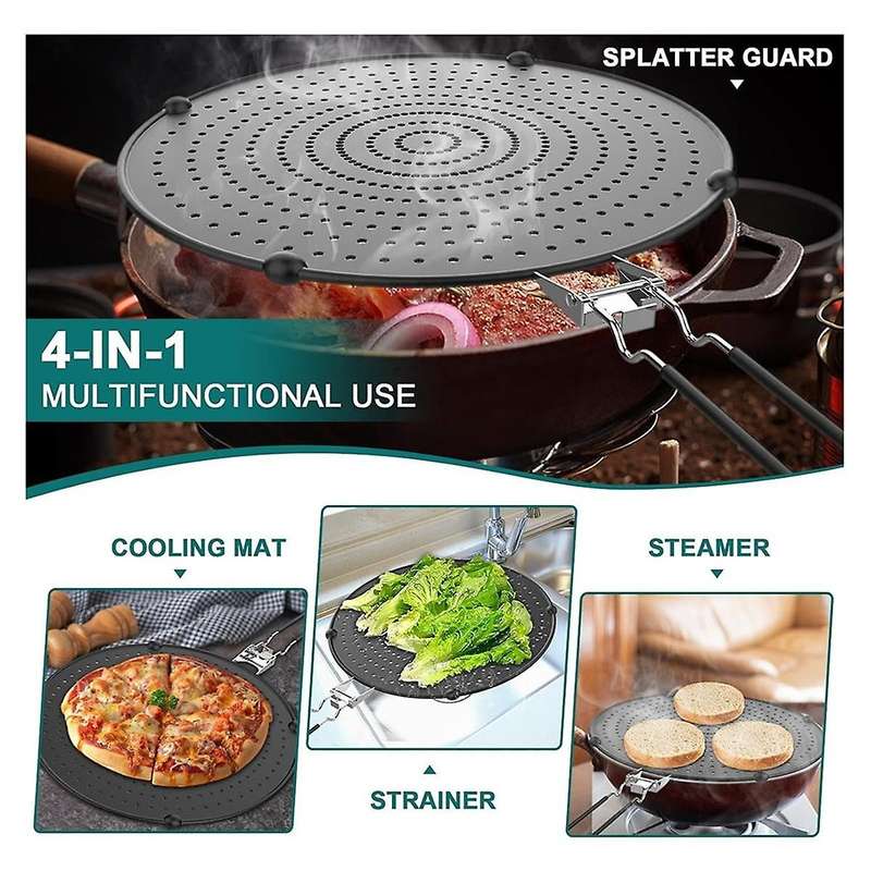 2Pack Silicone Splatter Screen for Frying Pan -12.5Inch Stainless Steel Grease Splatter Guard with F