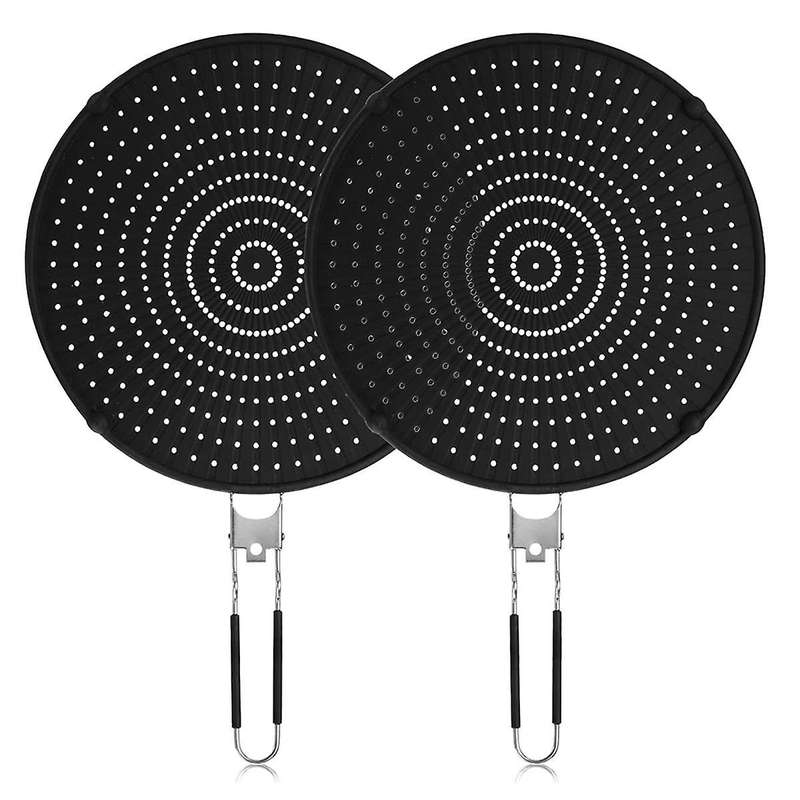 2Pack Silicone Splatter Screen for Frying Pan -12.5Inch Stainless Steel Grease Splatter Guard with F