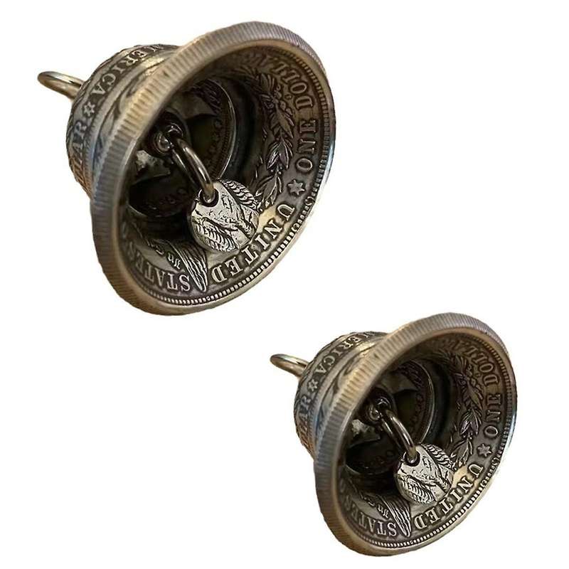 2Pack Silver Dollar Bell Home Decor Coin Craft Hangings Wall Hanging Decor Wind Chime